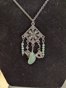 Pale green seaglass and silver necklace