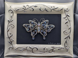 Vintage silver and blue butterfly in a silver Lenox frame