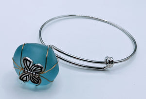 Aqua seaglass nugget with butterfly bracelet