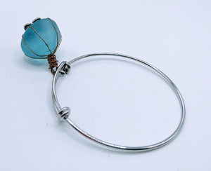 Aqua seaglass nugget with butterfly bracelet