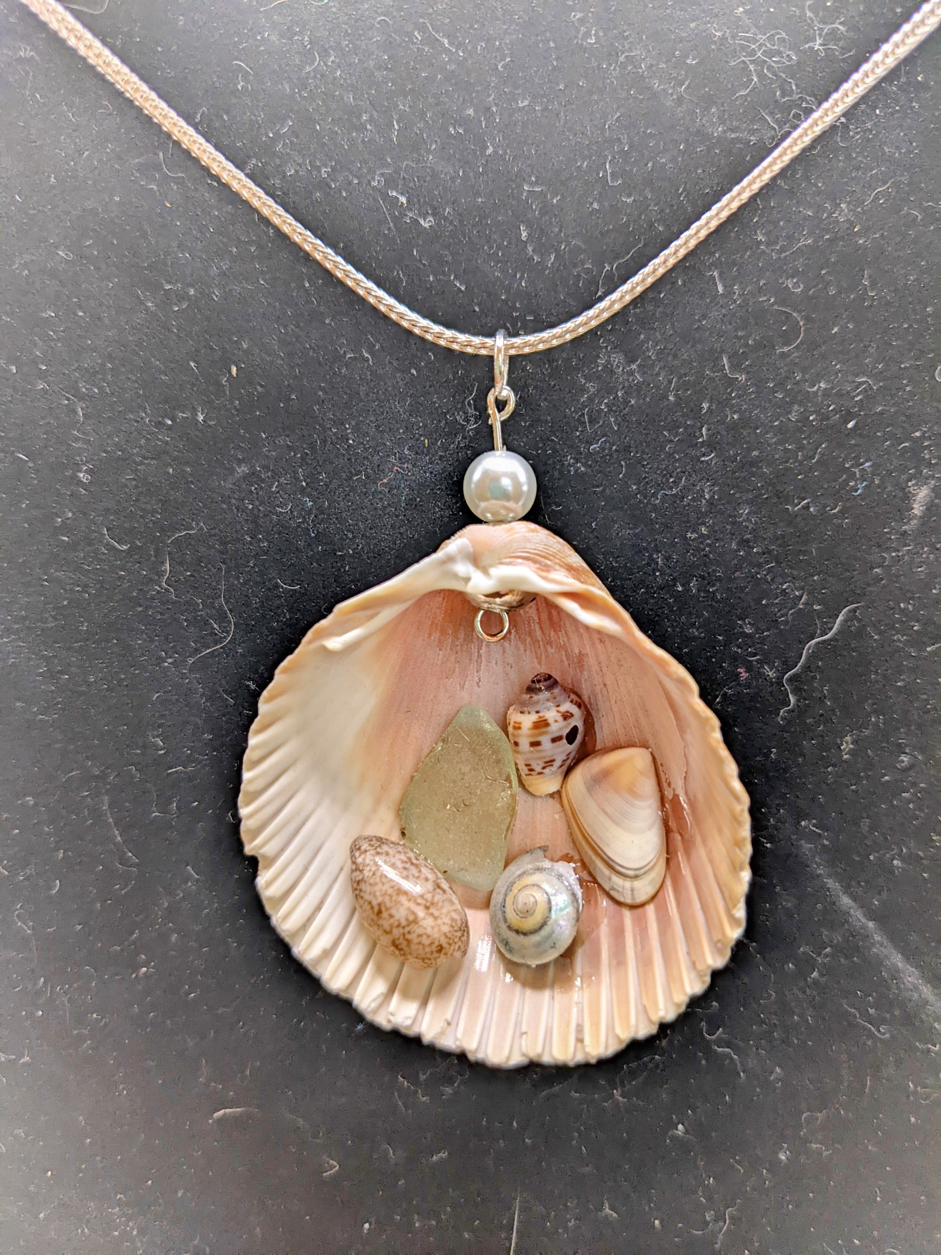 Prickly Cockle shell and seaglass necklace #3