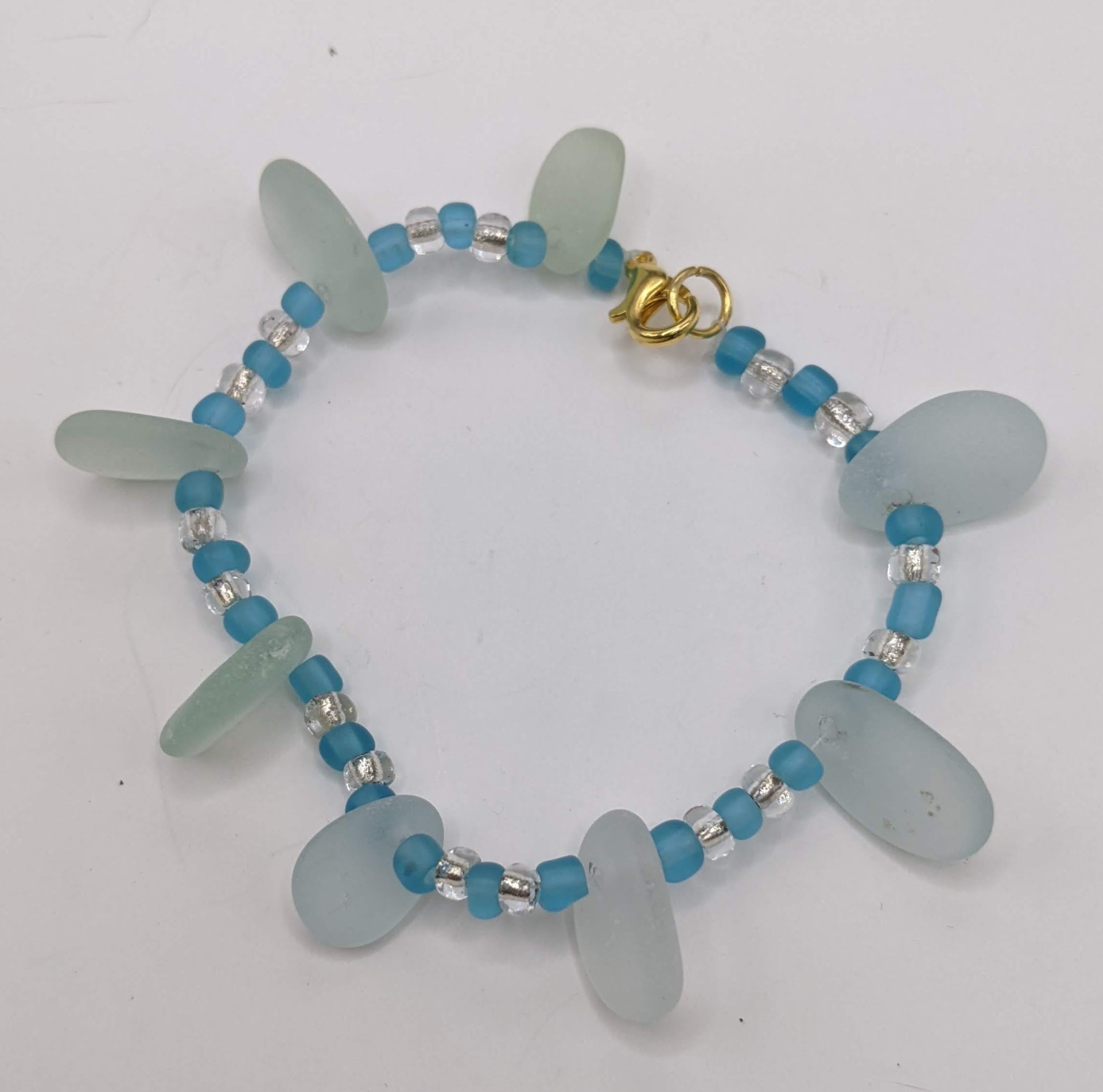 Seafoam seaglass and aqua beads bracelet