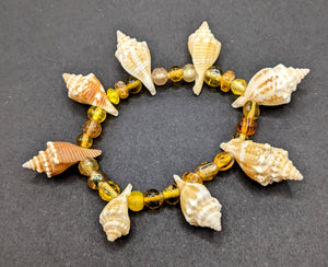 Whelk shell and bead elastic bracelet