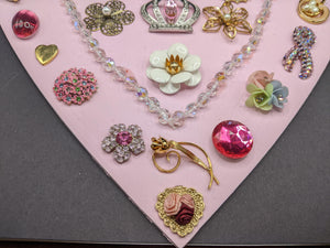 Large pink heart with vintage jewelry