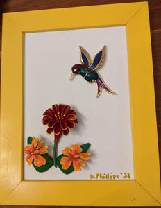 Hummingbird and flowers vintage jewelry art