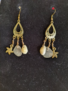 Cowry shell, seaglass, and starfish earrings