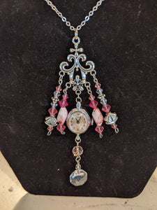 Pink and silver watch necklace