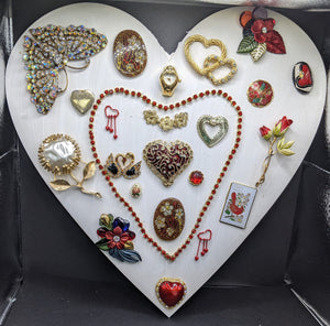 Large white heart with vintage jewelry